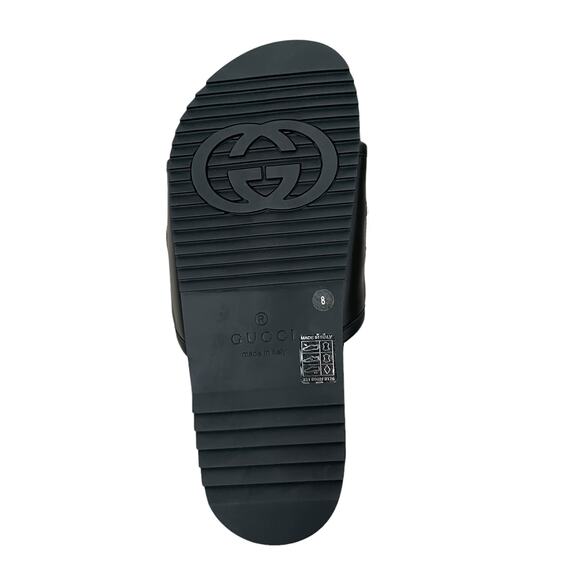 Authentic GUCCI Jumbo Logo Leather Slide Sandals Black Men's Size 8 | US 8.5 NWT - Picture 13 of 14